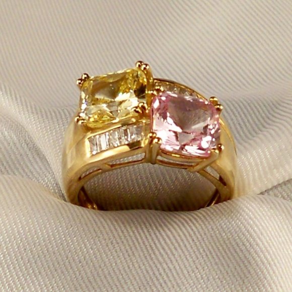 NEW Victoria Wieck Yellow & Pink Cubic Zirconias Gold Ring - Picture 3 of 10